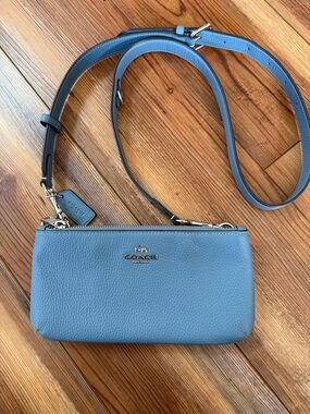Coach Small Pebbled Leather Crossbody in Dusty Blue